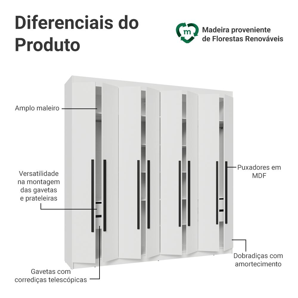 Guarda-Roupa Casal 8 Portas Batentes Branco/Branco/Preto Saturno Madesa