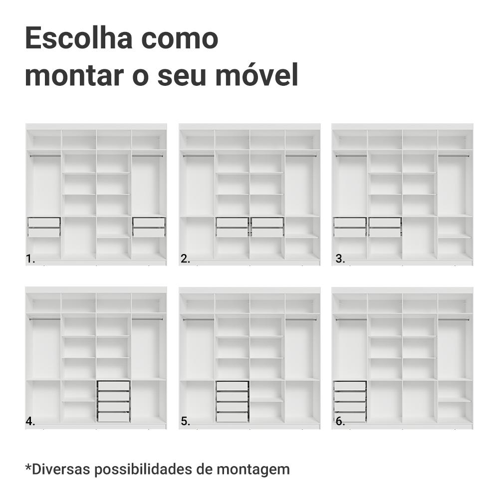 Guarda-Roupa Casal 8 Portas Batentes Branco/Branco/Preto Saturno Madesa