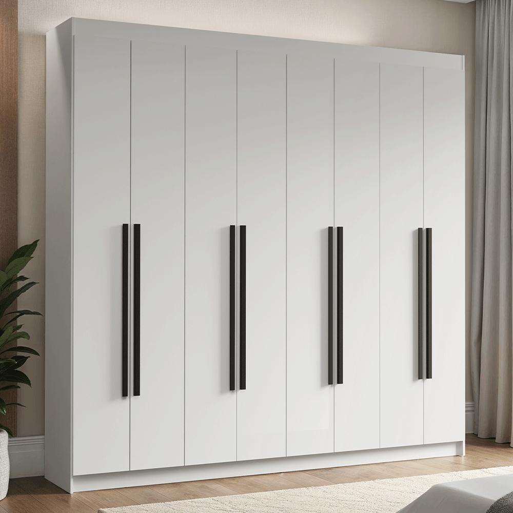 Guarda-Roupa Casal 8 Portas Batentes Branco/Branco/Preto Venus Madesa