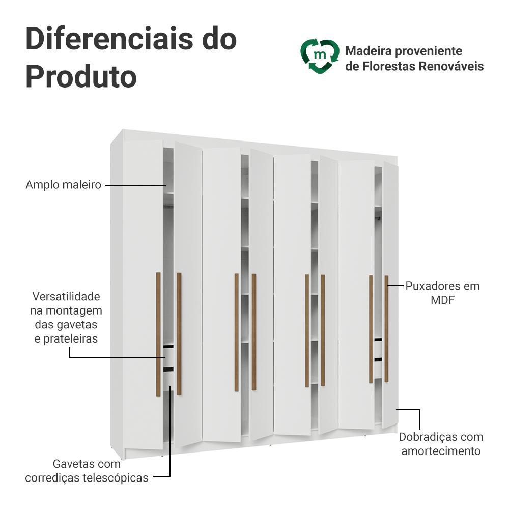 Guarda-Roupa Casal 8 Portas Batentes Branco/Branco/Rustic Venus Madesa