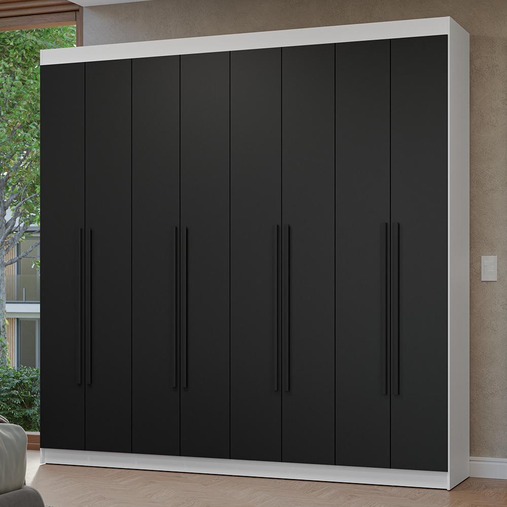 Guarda-Roupa Casal 8 Portas Batentes Branco/Preto/Preto Netuno Madesa