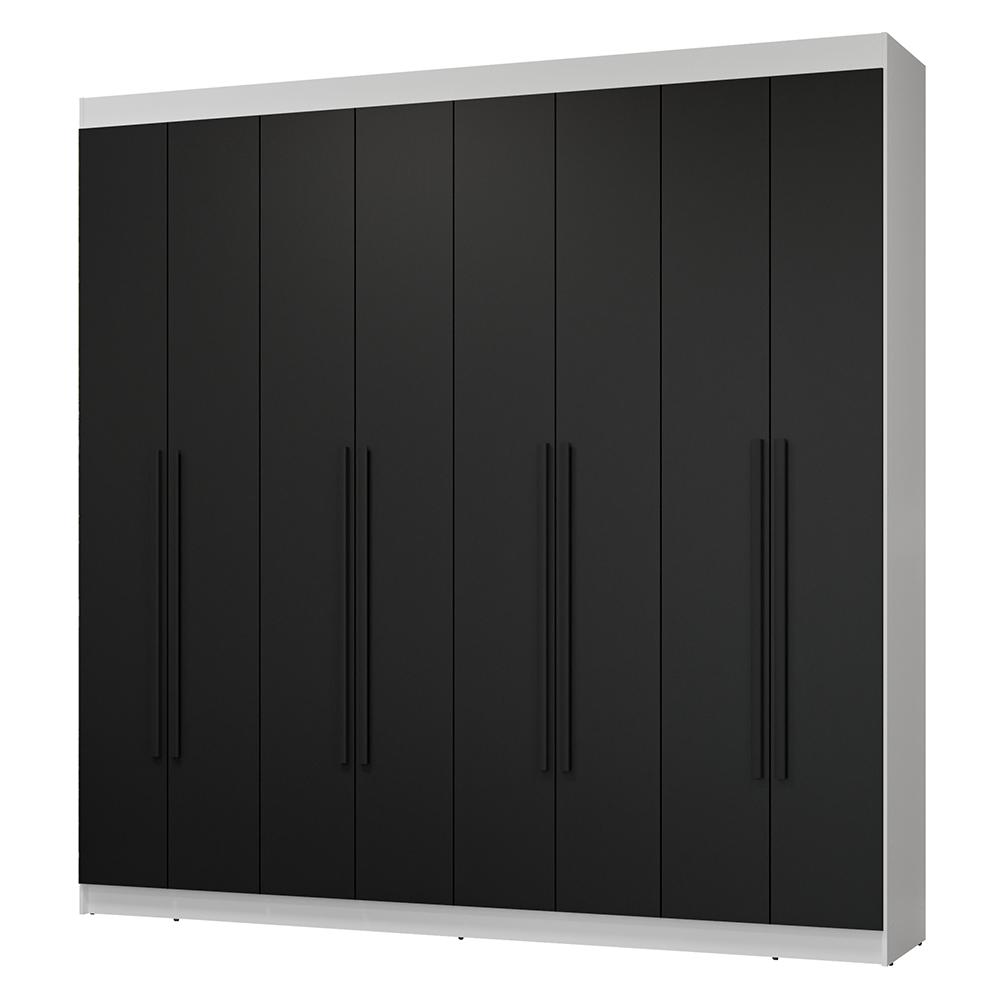 Guarda-Roupa Casal 8 Portas Batentes Branco/Preto/Preto Netuno Madesa