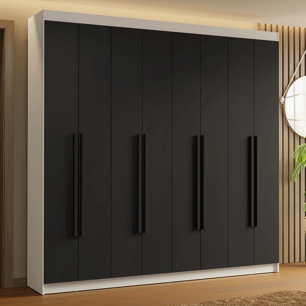 Guarda-Roupa Casal 8 Portas Batentes Branco/Preto/Preto Saturno Madesa