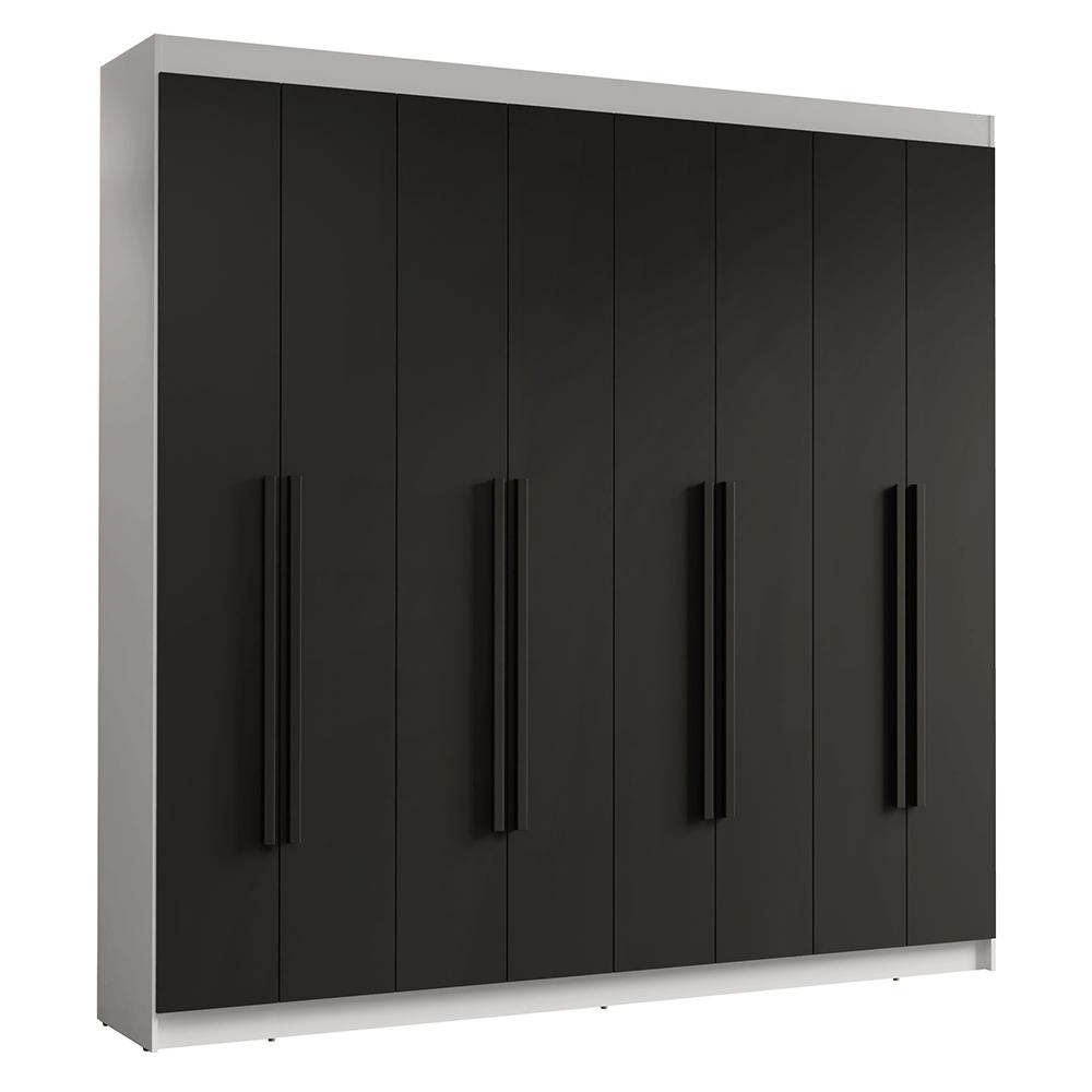 Guarda-Roupa Casal 8 Portas Batentes Branco/Preto/Preto Venus Madesa