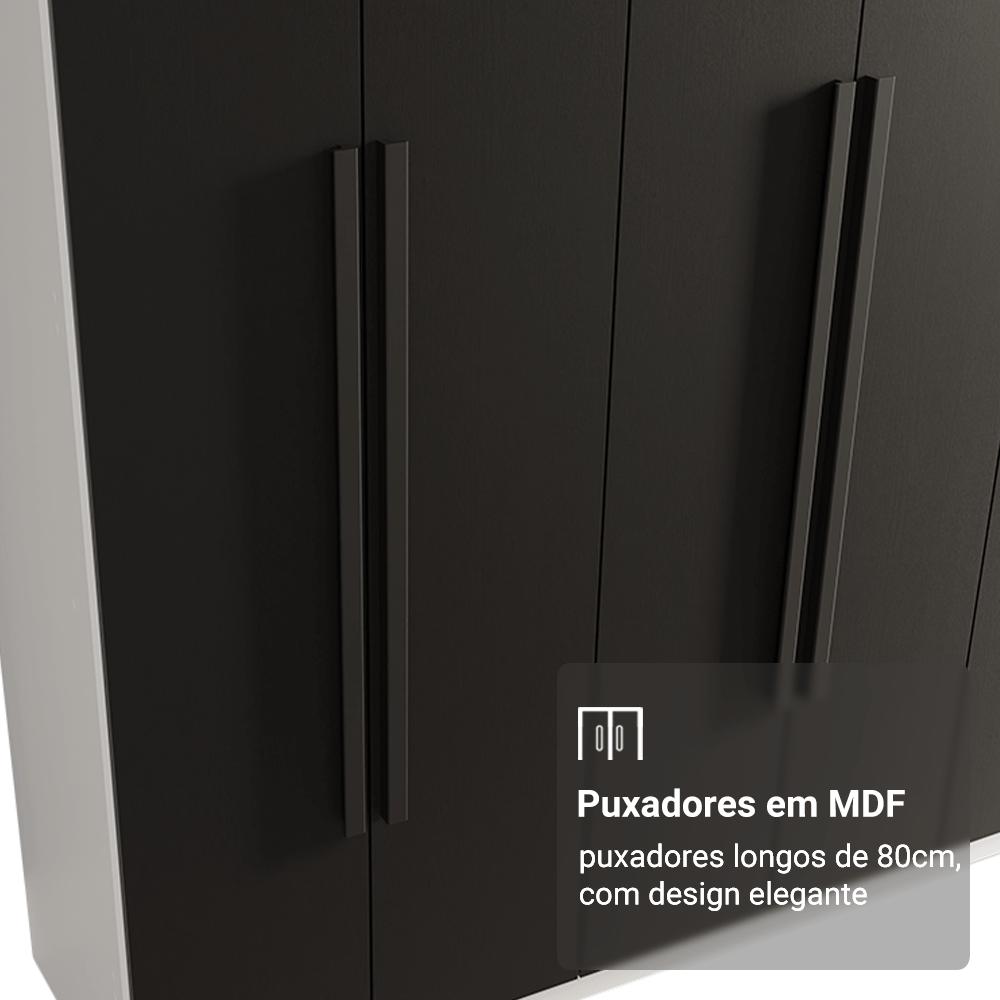 Guarda-Roupa Casal 8 Portas Batentes Branco/Preto/Preto Venus Madesa