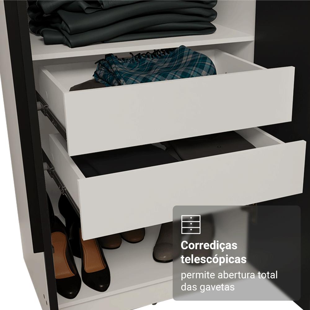 Guarda-Roupa Casal 8 Portas Batentes Branco/Preto/Preto Venus Madesa