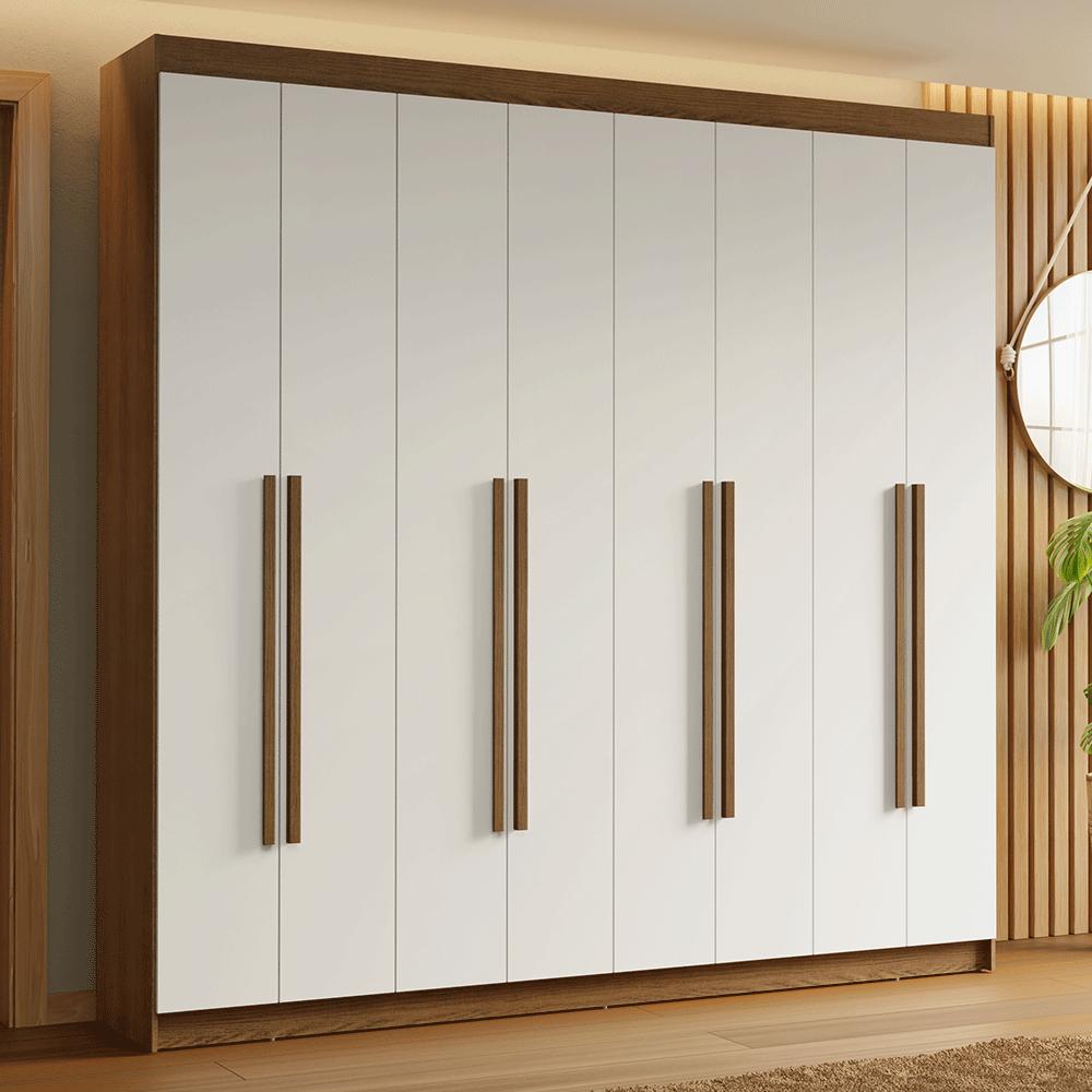 Guarda-Roupa Casal 8 Portas Batentes Rustic/Branco/Rustic Saturno Madesa