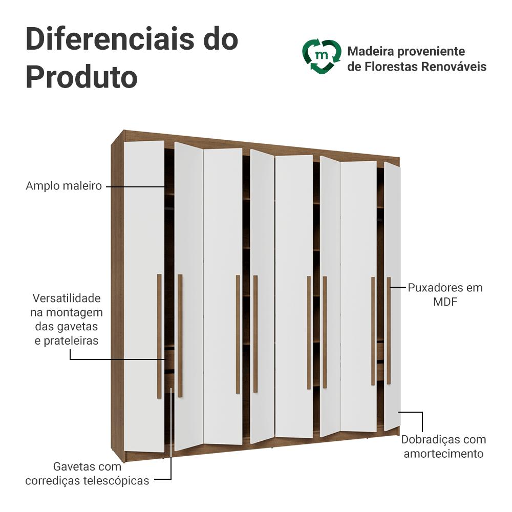 Guarda-Roupa Casal 8 Portas Batentes Rustic/Branco/Rustic Venus Madesa