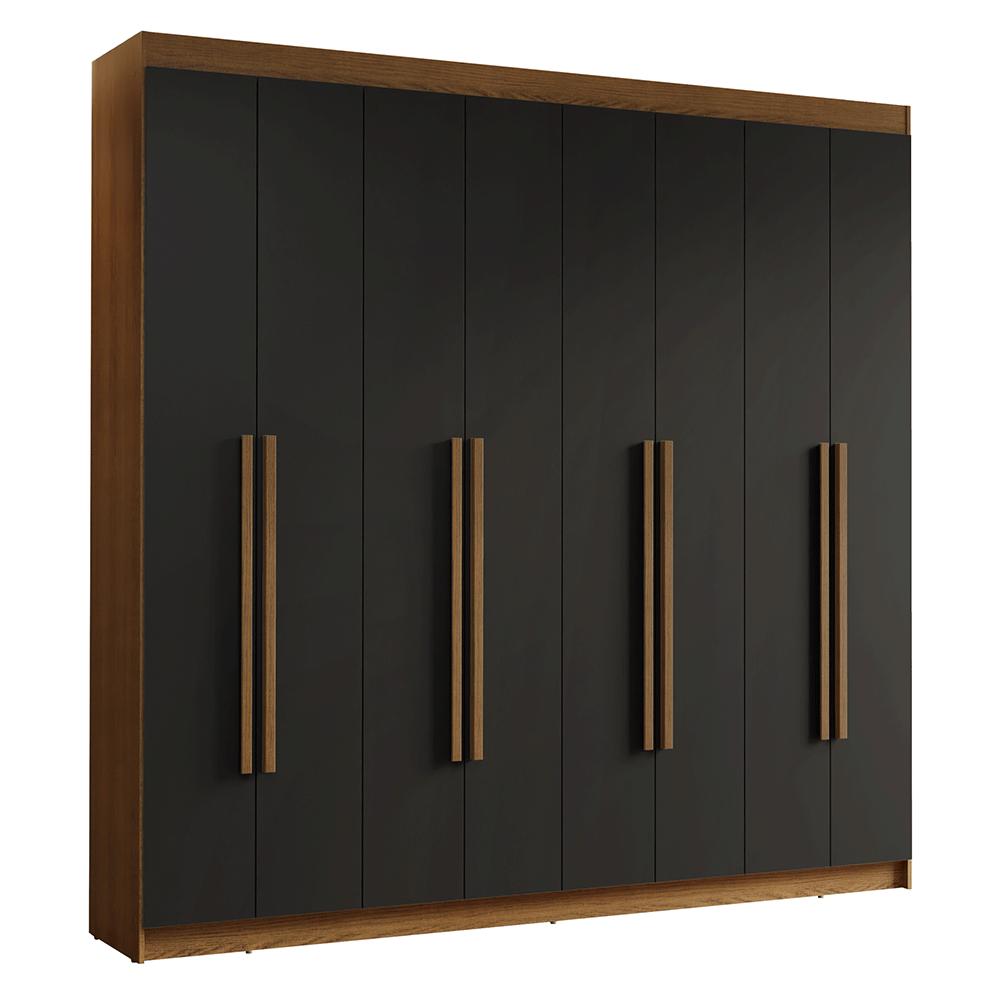 Guarda-Roupa Casal 8 Portas Batentes Rustic/Preto/Rustic Saturno Madesa