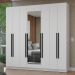 Guarda-Roupa Casal 8 Portas Batentes com Espelho Branco/Branco/Preto Netuno Madesa