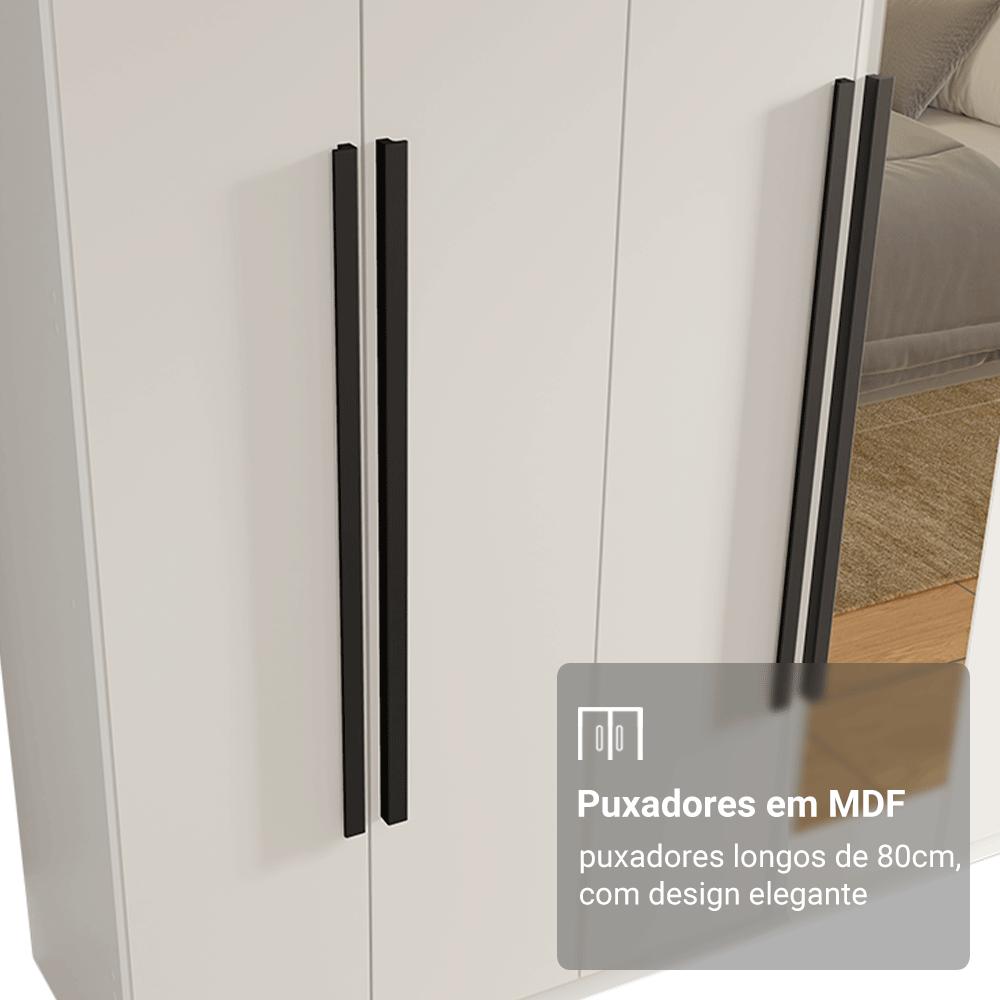 Guarda-Roupa Casal 8 Portas Batentes com Espelho Branco/Branco/Preto Saturno Madesa