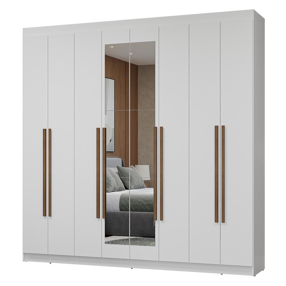 Guarda-Roupa Casal 8 Portas Batentes com Espelho Branco/Branco/Rustic Netuno Madesa