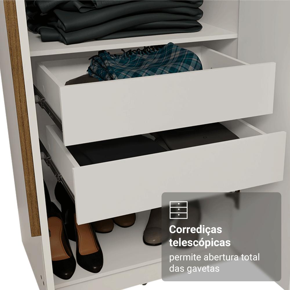Guarda-Roupa Casal 8 Portas Batentes com Espelho Branco/Branco/Rustic Netuno Madesa