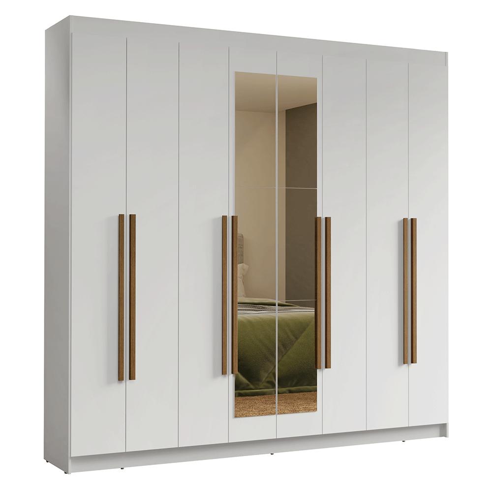 Guarda-Roupa Casal 8 Portas Batentes com Espelho Branco/Branco/Rustic Venus Madesa
