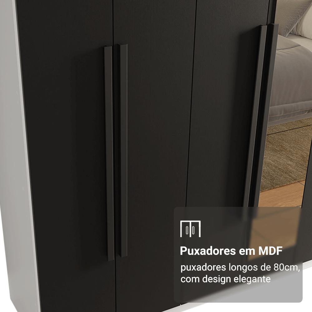 Guarda-Roupa Casal 8 Portas Batentes com Espelho Branco/Preto/Preto Netuno Madesa
