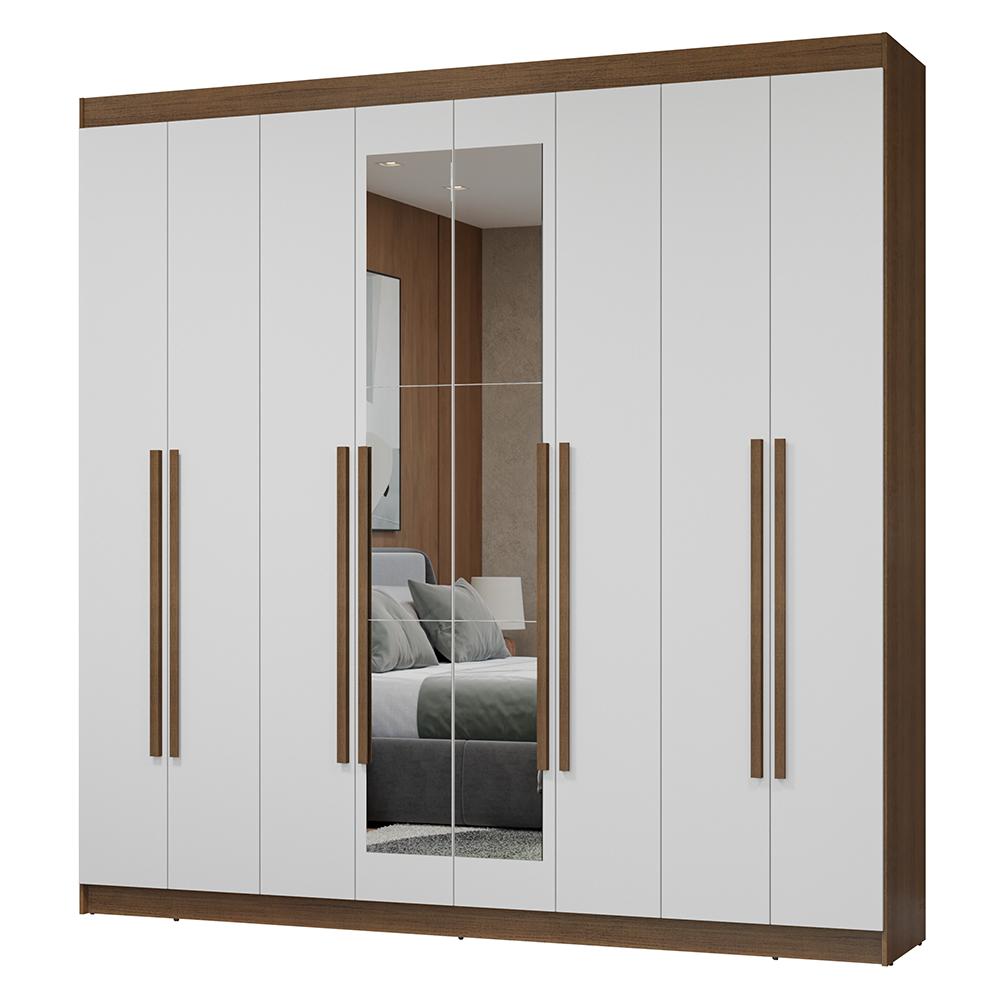 Guarda-Roupa Casal 8 Portas Batentes com Espelho Rustic/Branco/Rustic Netuno Madesa