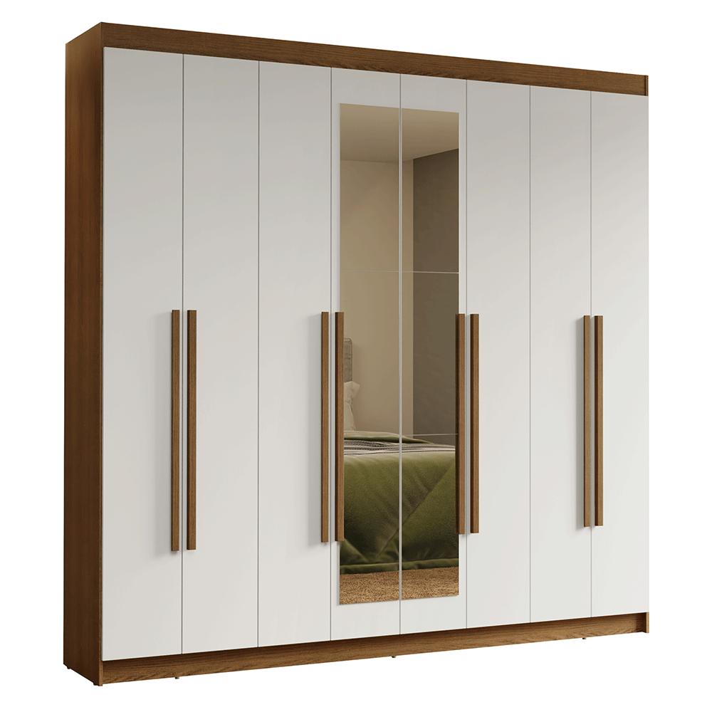 Guarda-Roupa Casal 8 Portas Batentes com Espelho Rustic/Branco/Rustic Saturno Madesa