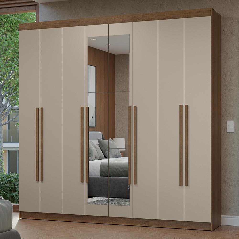 Guarda-Roupa Casal 8 Portas Batentes com Espelho Rustic/Crema/Rustic Netuno Madesa