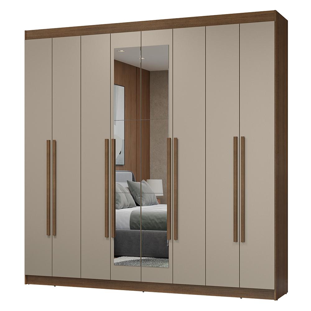 Guarda-Roupa Casal 8 Portas Batentes com Espelho Rustic/Crema/Rustic Netuno Madesa