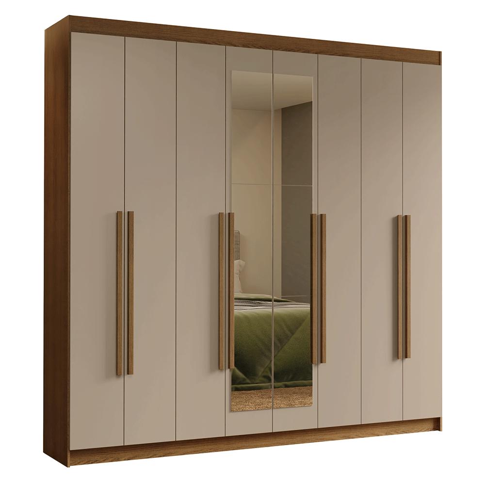 Guarda-Roupa Casal 8 Portas Batentes com Espelho Rustic/Crema/Rustic Saturno Madesa