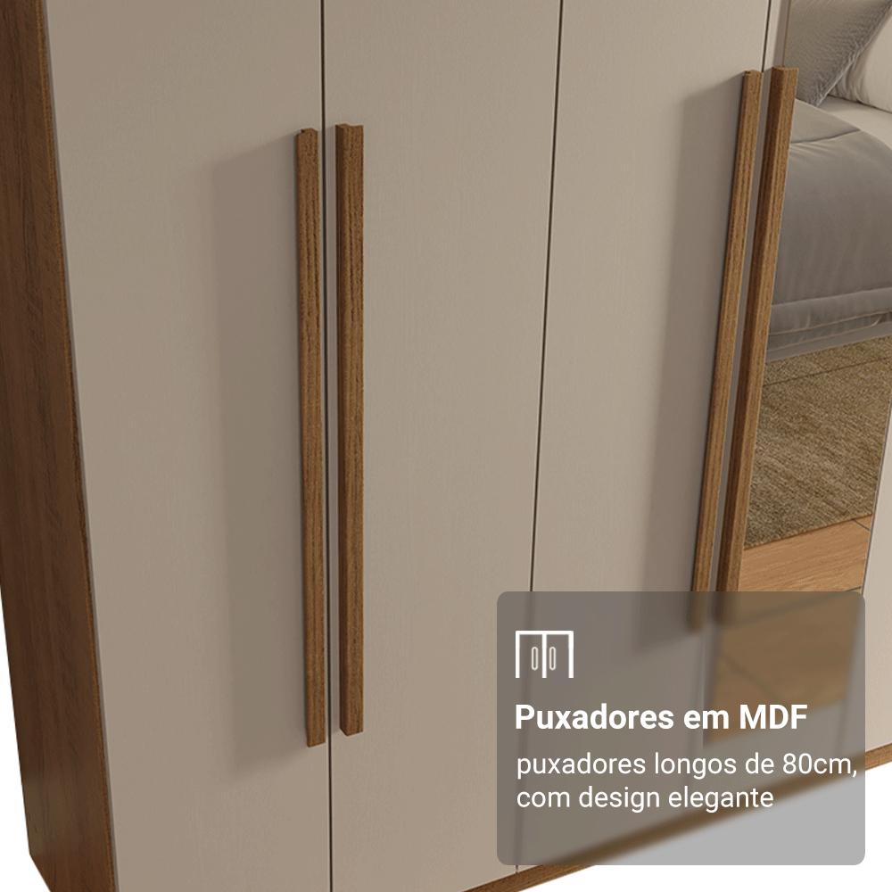 Guarda-Roupa Casal 8 Portas Batentes com Espelho Rustic/Crema/Rustic Saturno Madesa