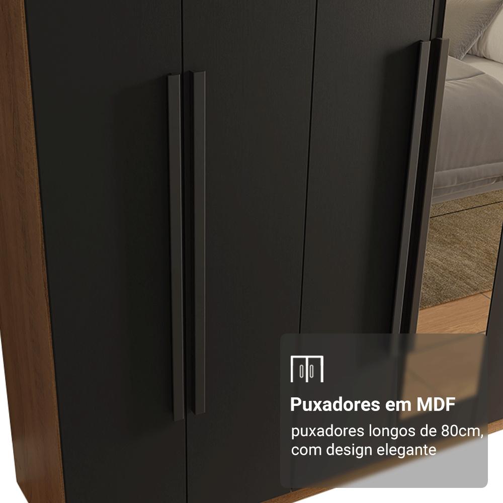 Guarda-Roupa Casal 8 Portas Batentes com Espelho Rustic/Preto/Preto Saturno Madesa