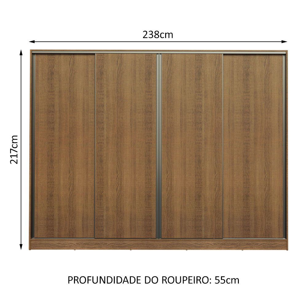 Guarda-Roupa Casal Madesa Apolo 4 Portas de Correr - Rustic