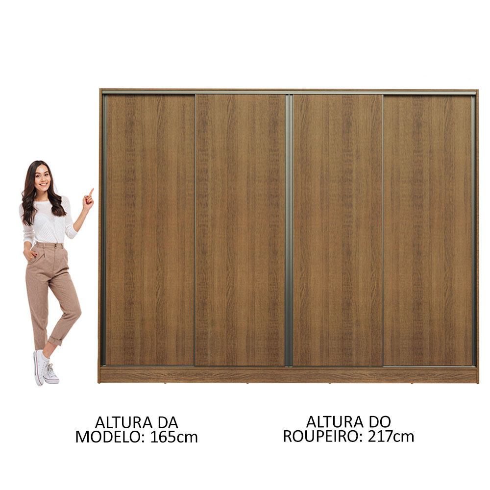 Guarda-Roupa Casal Madesa Apolo 4 Portas de Correr - Rustic