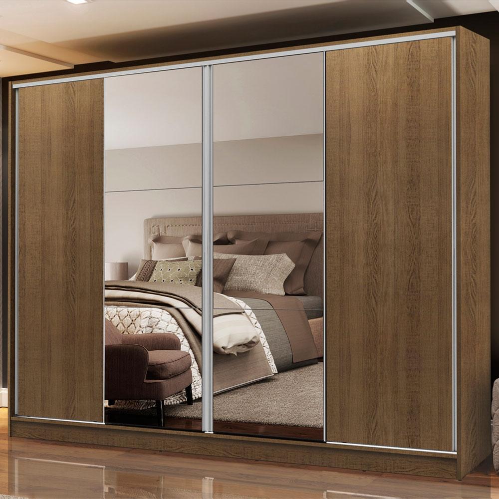 Guarda-Roupa Casal Madesa Apolo 4 Portas de Correr com Espelho - Rustic