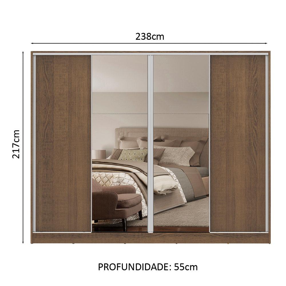 Guarda-Roupa Casal Madesa Apolo 4 Portas de Correr com Espelho - Rustic