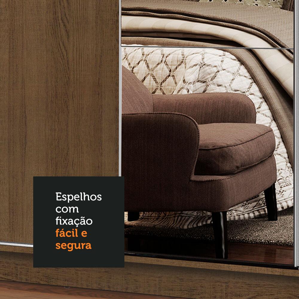 Guarda-Roupa Casal Madesa Apolo 4 Portas de Correr com Espelho - Rustic