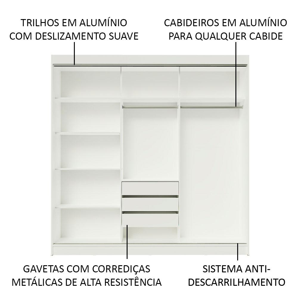 Guarda-Roupa Casal Madesa Austin 4 Portas de Correr 3 Gavetas - Branco