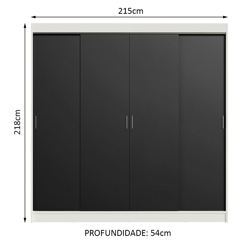 Guarda-Roupa Casal Madesa Austin 4 Portas de Correr 3 Gavetas - Branco/Preto