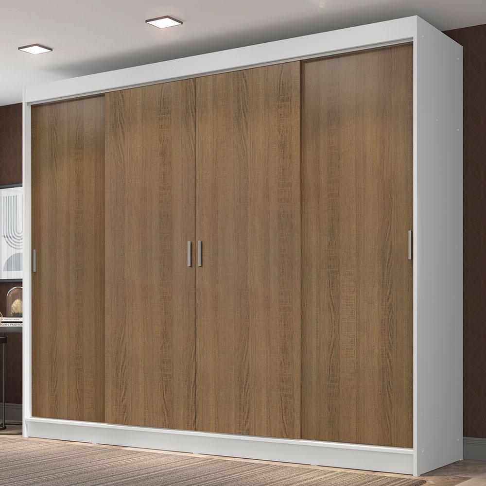 Guarda-Roupa Casal Madesa Austin 4 Portas de Correr 3 Gavetas - Branco/Rustic