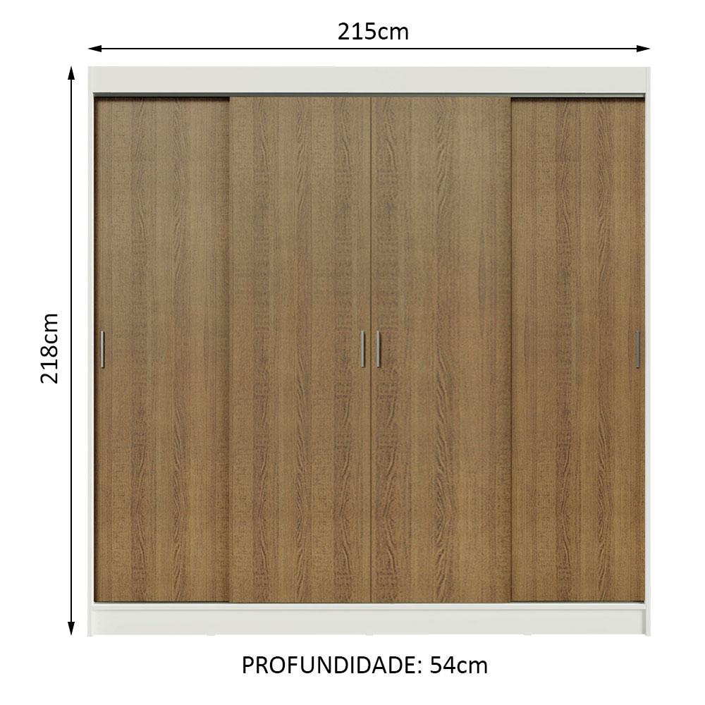 Guarda-Roupa Casal Madesa Austin 4 Portas de Correr 3 Gavetas - Branco/Rustic