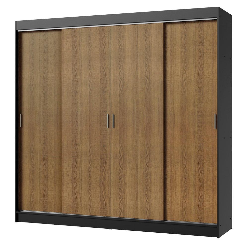 Guarda-Roupa Casal Madesa Austin 4 Portas de Correr 3 Gavetas - Preto/Rustic