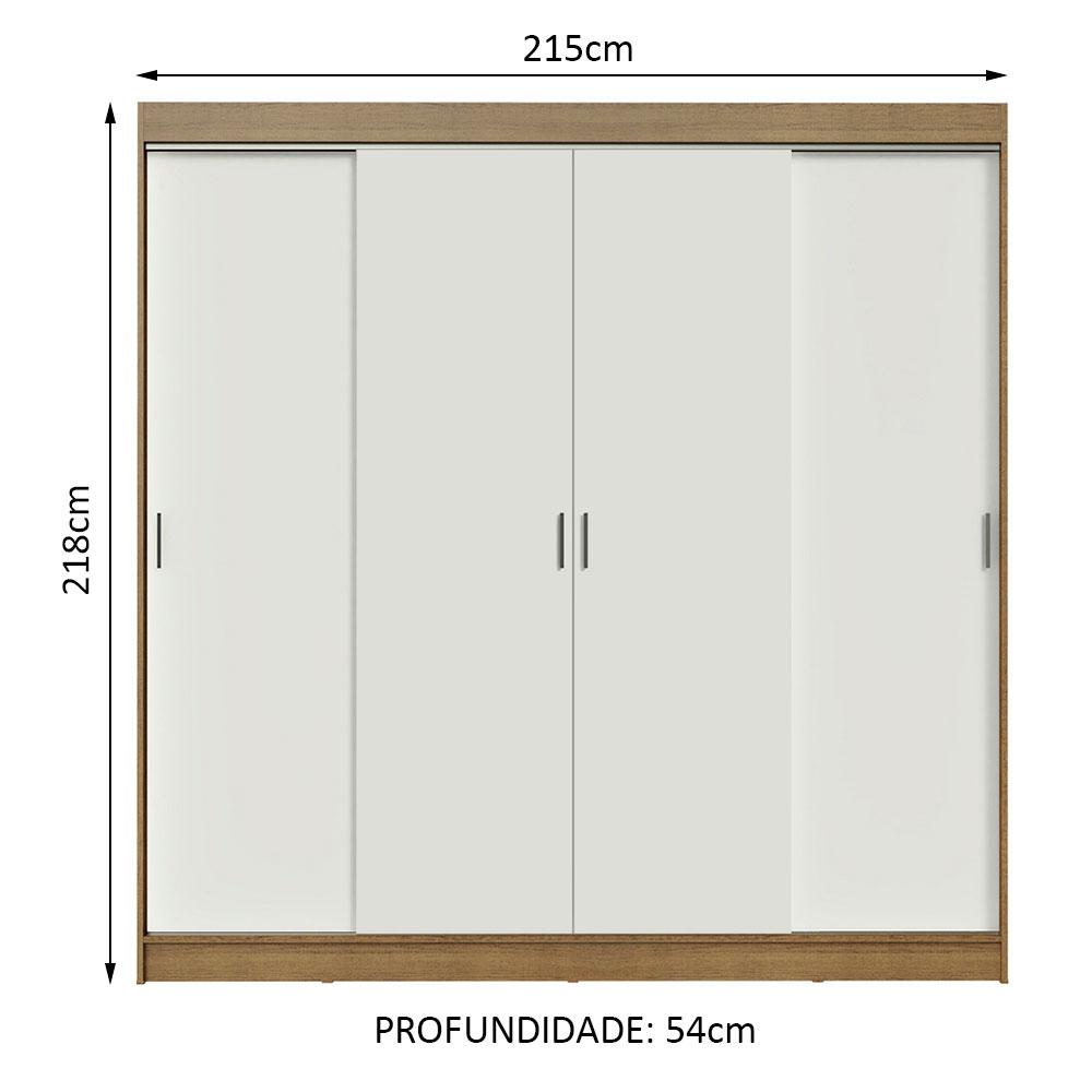 Guarda-Roupa Casal Madesa Austin 4 Portas de Correr 3 Gavetas - Rustic/Branco