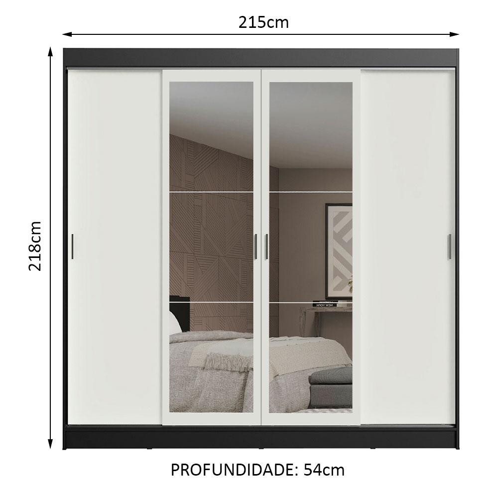 Guarda-Roupa Casal Madesa Austin 4 Portas de Correr com Espelhos 3 Gavetas - Preto/Branco