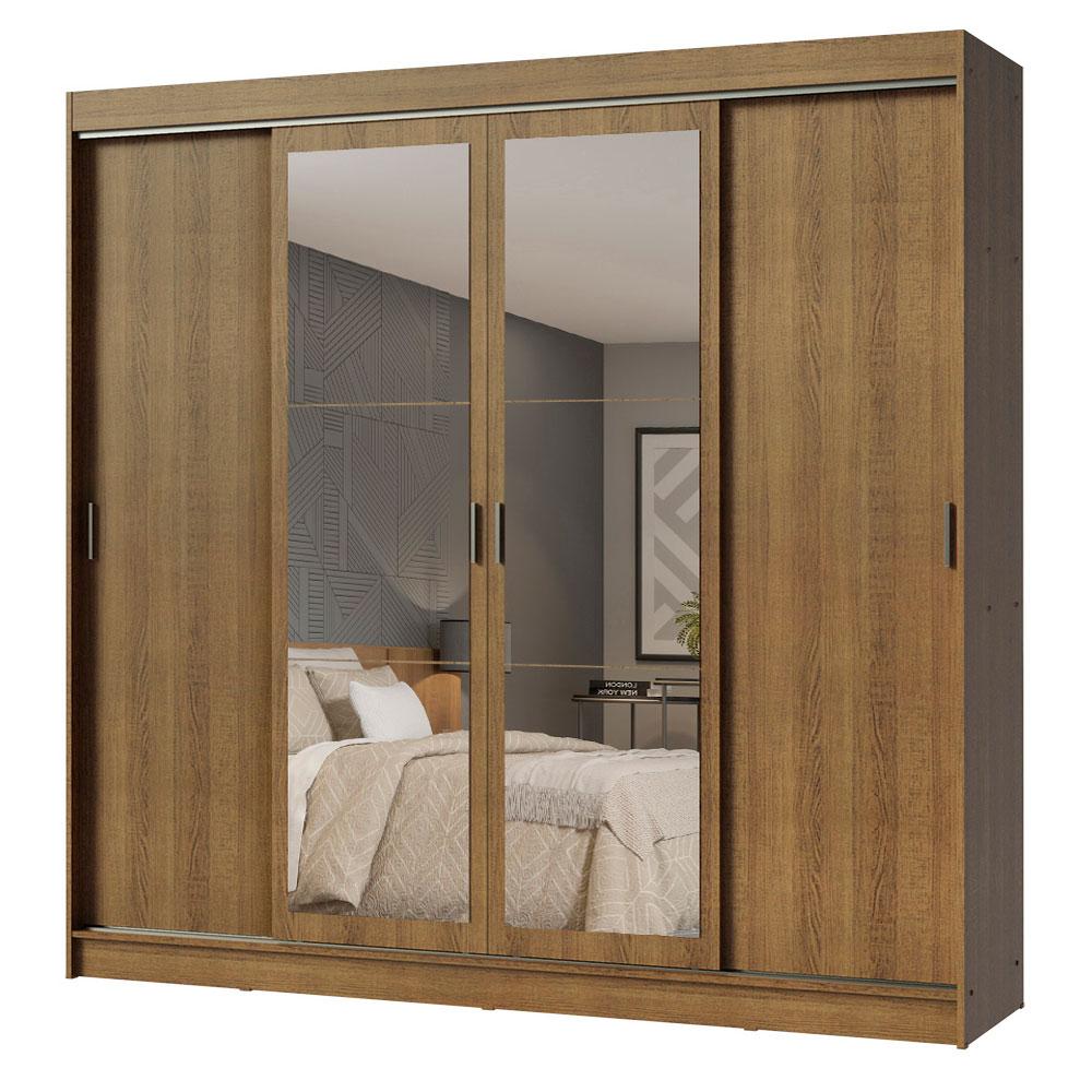 Guarda-Roupa Casal Madesa Austin 4 Portas de Correr com Espelhos 3 Gavetas - Rustic