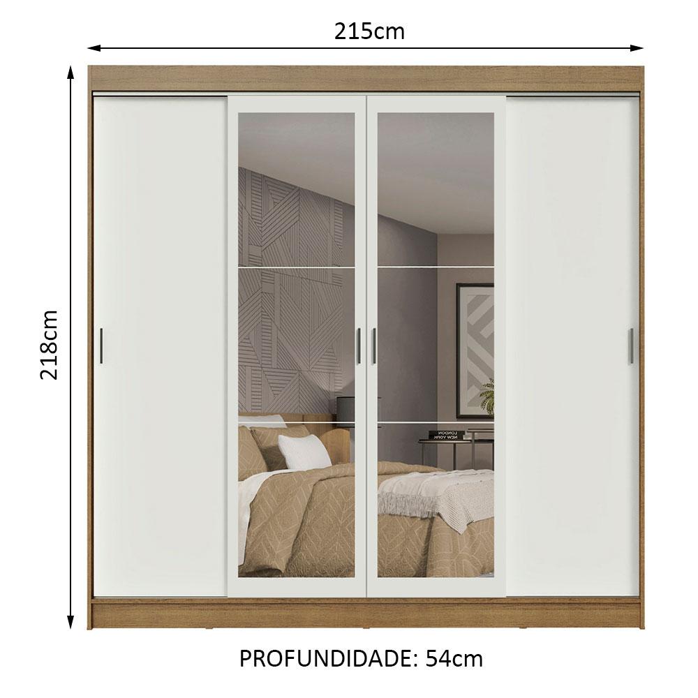 Guarda-Roupa Casal Madesa Austin 4 Portas de Correr com Espelhos 3 Gavetas - Rustic/Branco