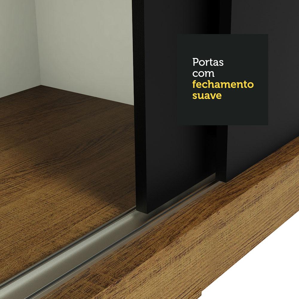 Guarda-Roupa Casal Madesa Austin 4 Portas de Correr com Espelhos 3 Gavetas - Rustic/Preto