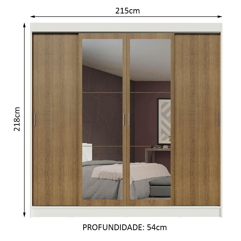 Guarda-Roupa Casal Madesa Austin 4 Portas de Correr com Espelhos 3 Gavetas