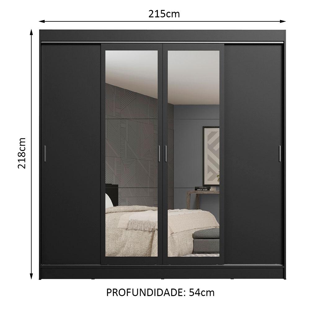 Guarda-Roupa Casal Madesa Austin 4 Portas de Correr com Espelhos 3 Gavetas