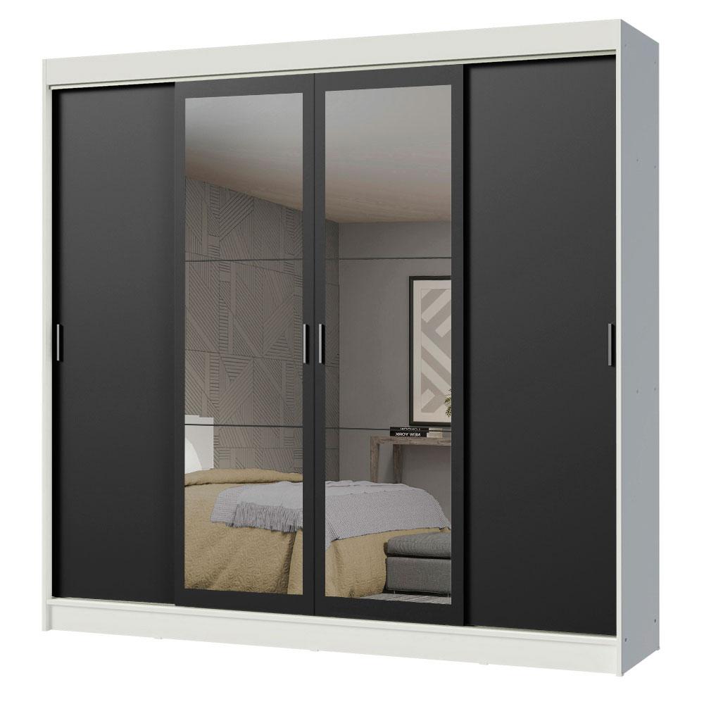 Guarda-Roupa Casal Madesa Austin 4 Portas de Correr com Espelhos 3 Gavetas