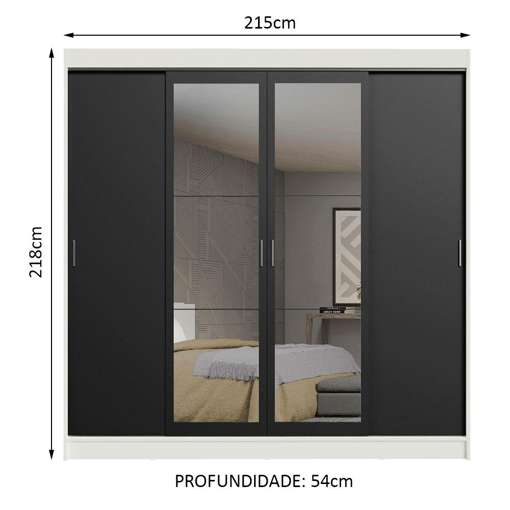Guarda-Roupa Casal Madesa Austin 4 Portas de Correr com Espelhos 3 Gavetas