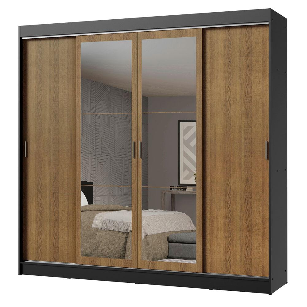 Guarda-Roupa Casal Madesa Austin 4 Portas de Correr com Espelhos 3 Gavetas