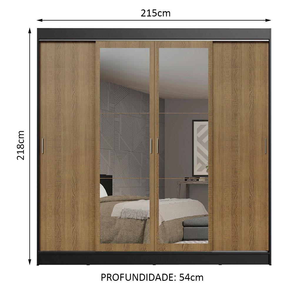 Guarda-Roupa Casal Madesa Austin 4 Portas de Correr com Espelhos 3 Gavetas