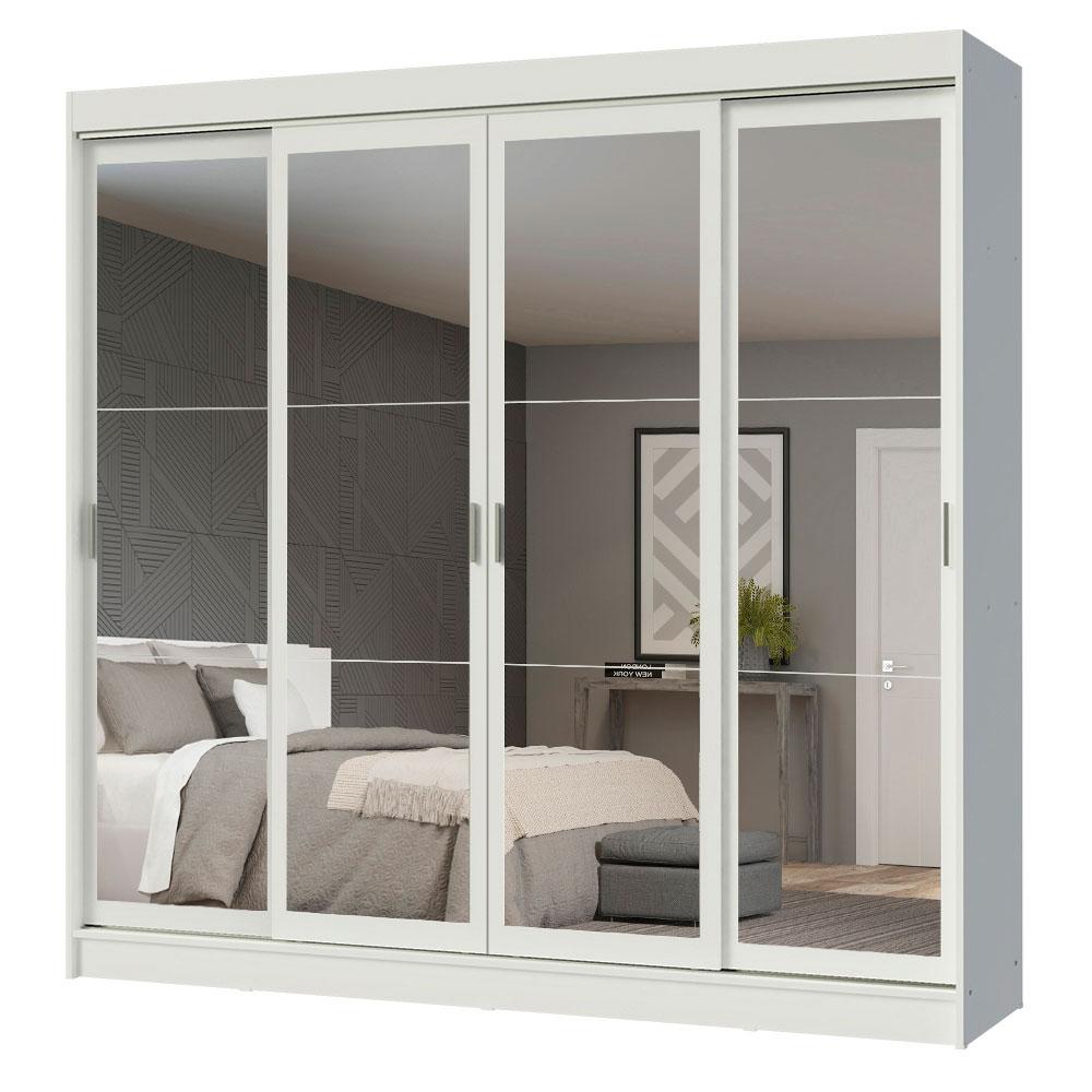 Guarda-Roupa Casal Madesa Austin 4 Portas de Correr de Espelho 3 Gavetas - Branco