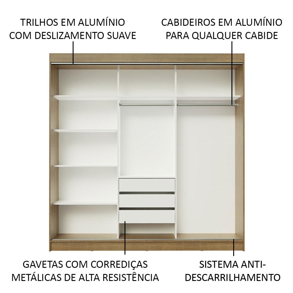 Guarda-Roupa Casal Madesa Austin 4 Portas de Correr de Espelho 3 Gavetas - Rustic/Preto