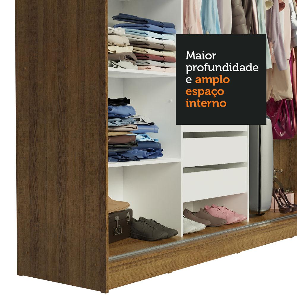 Guarda-Roupa Casal Madesa Austin 4 Portas de Correr de Espelho 3 Gavetas - Rustic/Preto